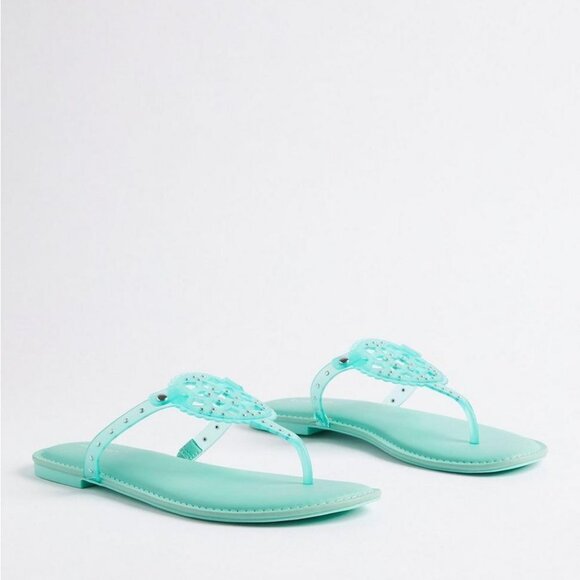 BOGO Blue studded Medallion T Strap Jelly Sandals Mules Slides *HOST PICK* - Picture 1 of 4